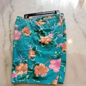 Men's Teal Tropical Floral Flat Front Shorts